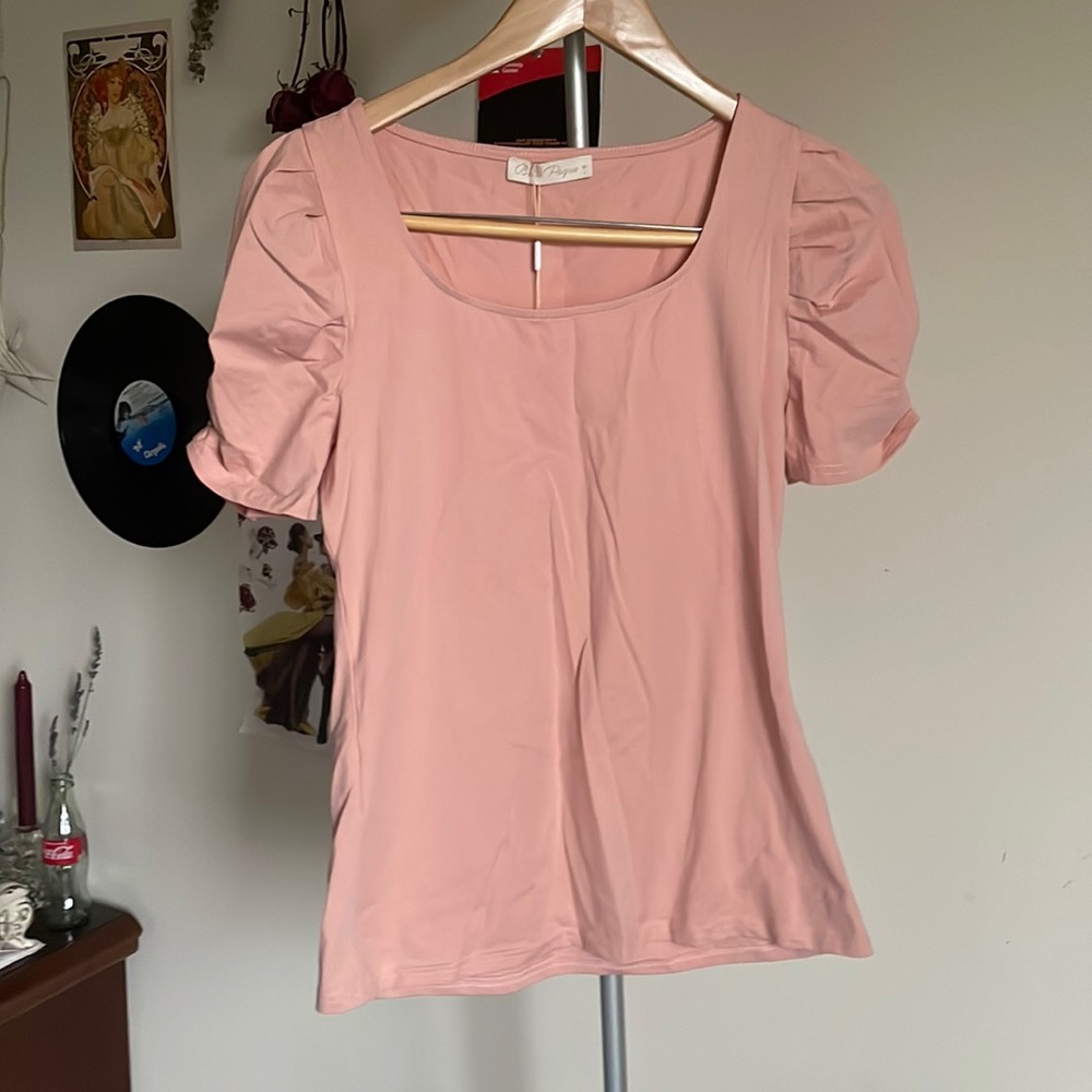 Belle Poque Puff Sleeve Pink/Orange Blouse Size S